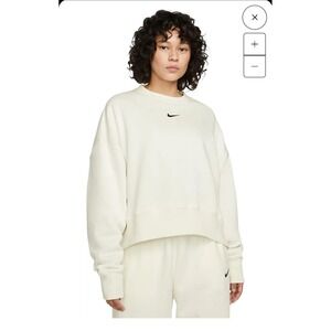 Nike Phoenix Sz Small Sweatshirt Womens White Center Swoosh Oversized Crewneck